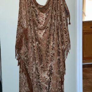 Calzeat of Scotland Throw Blanket Brown Jacquard Fringe 60x50